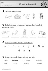 Exercices - Son a - Etude des sons : Primaire 1 - PDF à imprimer