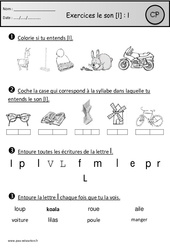 Exercices - Son l - Etude des sons : Primaire 1 - PDF à imprimer
