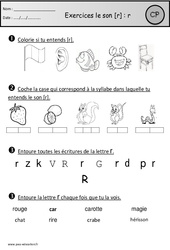 Exercices - Son r - Etude des sons : Primaire 1 - PDF à imprimer