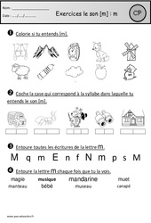 Exercices - Son m - Etude des sons : Primaire 1 - PDF à imprimer