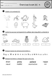 Exercices - Son n - Etude des sons : Primaire 1 - PDF à imprimer