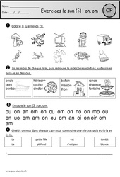Exercices - Son on - om - Etude des sons : Primaire 1 - PDF à imprimer