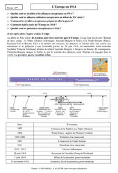 L'Europe en 1914 - Cours - XXème siècle - Histoire : Secondaire 2 - PDF à imprimer