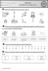 Exercices - Sons ef, er, ec, ep, el, es - Etude des sons : Primaire 1 - PDF à imprimer