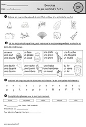Ne pas confondre f et v - Exercices - Etude des sons : Primaire 1 - PDF à imprimer