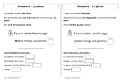 Phrase - Cours, Leçon : Primaire 1 - PDF à imprimer