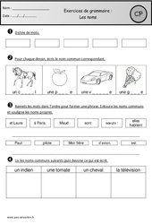 Révisions - Noms - Grammaire : Primaire 1 - PDF à imprimer