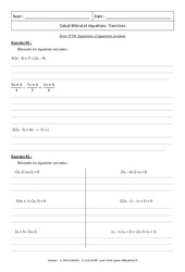 Equations et équations produits - Révisions : Secondaire 3 - PDF à imprimer
