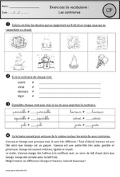 Contraires - Exercices - Vocabulaire : Primaire 1 - PDF à imprimer
