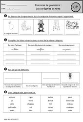 Exercices - Catégories de noms - Vocabulaire : Primaire 1 - PDF à imprimer