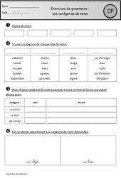 Révisions - Catégories de noms - Vocabulaire : Primaire 1 - PDF à imprimer