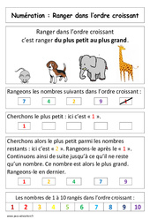 Ranger dans l'ordre croissant - Cours, Leçon : Primaire 1 - PDF à imprimer