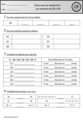 Révisions - Nombres de 50 à 59 : Primaire 1 - PDF à imprimer