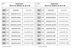 Ecrire les nombres de 60 à 69 - Cours, Leçon : Primaire 1 - PDF à imprimer