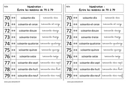 Ecrire les nombres de 70 à 79 - Cours, Leçon : Primaire 1 - PDF à imprimer