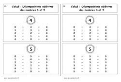Décompositions additives des nombres 4 et 5 - Cours, Leçon : Primaire 1 - PDF à imprimer