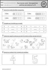 Exercices - Décompositions additives des nombres 4 et 5 : Primaire 1 - PDF à imprimer