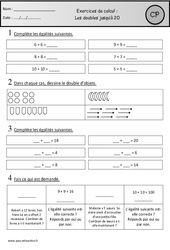 Exercices - Doubles jusqu'à 20 - Calcul : Primaire 1 - PDF à imprimer