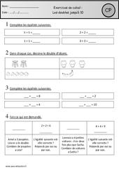 Exercices - Doubles jusqu’à 10 - Calcul : Primaire 1 - PDF à imprimer