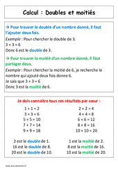 Doubles et moitiés - Affiche pour la classe - Calcul : Primaire 1 - PDF à imprimer