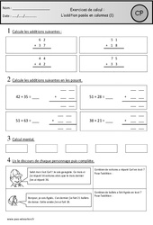 Exercices - Addition posée en colonnes : Primaire 1 - PDF à imprimer