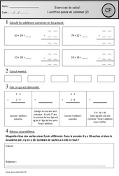 Révisions - Addition posée en colonnes avec retenue : Primaire 1 - PDF à imprimer