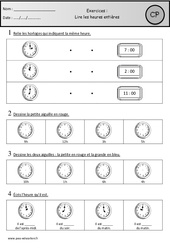 Exercices - Lire les heures entières - Grandeurs et Mesures : Primaire 1 - PDF à imprimer