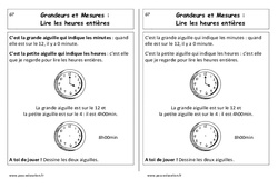 Lire les heures entières - Cours, Leçon : Primaire 1 - PDF à imprimer