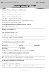 Révisions - Accord groupe sujet - verbe : Primaire 5 - PDF à imprimer