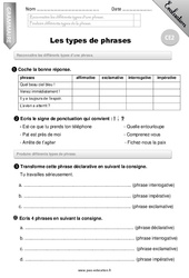 Types de phrases - Examen Evaluation - Bilan : Primaire 3 - PDF à imprimer