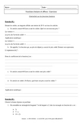 Généralités - Fonctions linéaire et affines - Révisions : Secondaire 3 - PDF à imprimer
