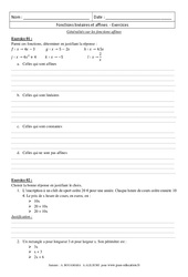 Fonctions affines - Généralités : Secondaire 3 - PDF à imprimer