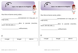 Règles d’hygiène de vie - Cours, Leçon : Primaire 1 - PDF à imprimer