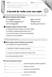 Accord du verbe avec son sujet - Examen Evaluation - Bilan : Primaire 3 - PDF à imprimer