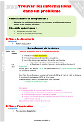 Trouver les informations dans un problème - Séquence - Fiche de préparation : Primaire 4 - PDF à imprimer