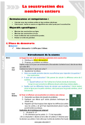 Soustraction des nombres entiers - Séquence - Fiche de préparation : Primaire 4 - PDF à imprimer