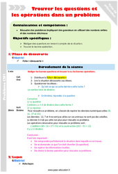 Trouver les questions et les opérations dans un problème - Séquence - Fiche de préparation : Primaire 4 - PDF à imprimer