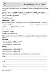 Lire un article - Dictionnaire - Fiche d’exercices avec correction : Primaire 5 - PDF à imprimer