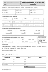 Multiplication d’un décimal par un entier - Exercices : Primaire 5 - PDF à imprimer