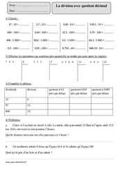 Division avec quotient décimal - Révisions avec correction : Primaire 5 - PDF à imprimer