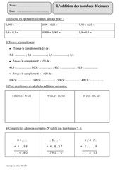 Addition des nombres décimaux - Révisions : Primaire 5 - PDF à imprimer