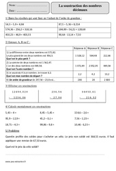 Soustraction des nombres décimaux - Exercices avec correction : Primaire 5 - PDF à imprimer