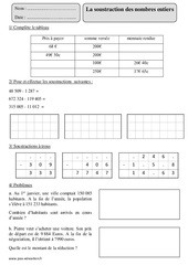 Soustraction des nombres entiers - Révisions : Primaire 5 - PDF à imprimer