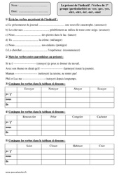 en - cer, - ger, - yer, - eler, - eter, - ier, - uer, - ouer - Présent de l’indicatif - Verbes du 1er groupe - Exercices avec la correction : Primaire 4 - PDF à imprimer