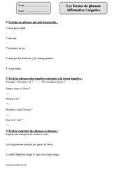 Affirmative - Négative - Formes de phrases - Exercices avec correction : Primaire 4 - PDF à imprimer