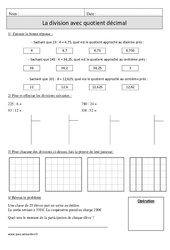 Division avec quotient décimal - Exercices  : Primaire 4 - PDF à imprimer