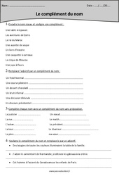 Complément du nom - Nom noyau - Fiche d’exercices : Primaire 5 - PDF à imprimer