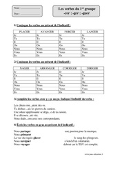 Verbes du 1er groupe - cer, - ger, - guer - Exercices avec correction : Primaire 4 - PDF à imprimer
