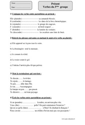 Présent - Verbes du groupe - Exercices avec correction : Primaire 4 - PDF à imprimer