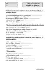 Adjectif qualificatif - Attribut - Epithète - Exercices : Primaire 4 - PDF à imprimer